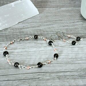 Obsidian Gemstone Beaded Bracelet & Earring Set